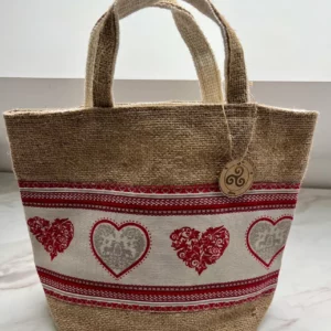 Cabas/panier « Jute/coeurs rouges »