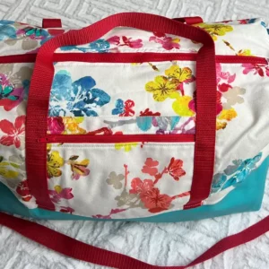 Sac week end « Fleuri/simili turquoise » version rouge